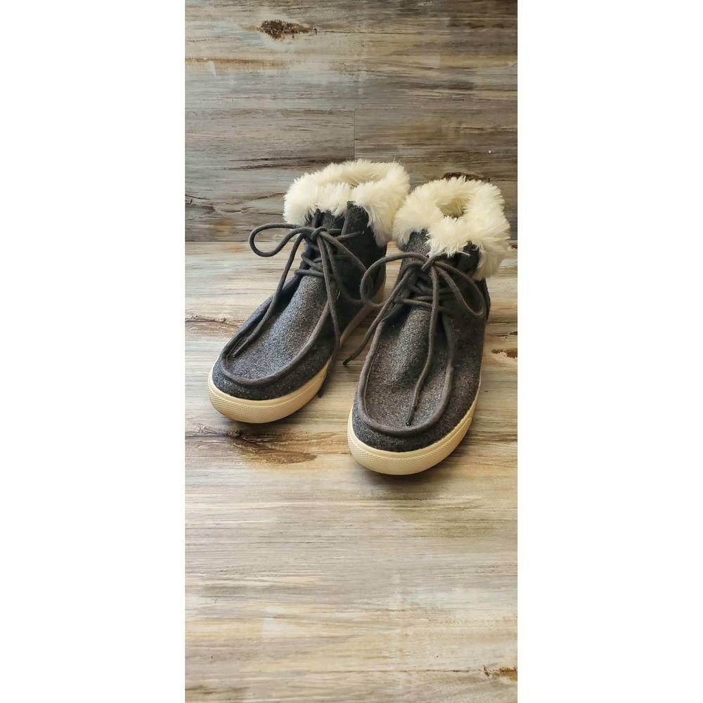 Makalu California Womens Grey Faux Fur Trim Lace Up Ankle Boots Size 7‎
